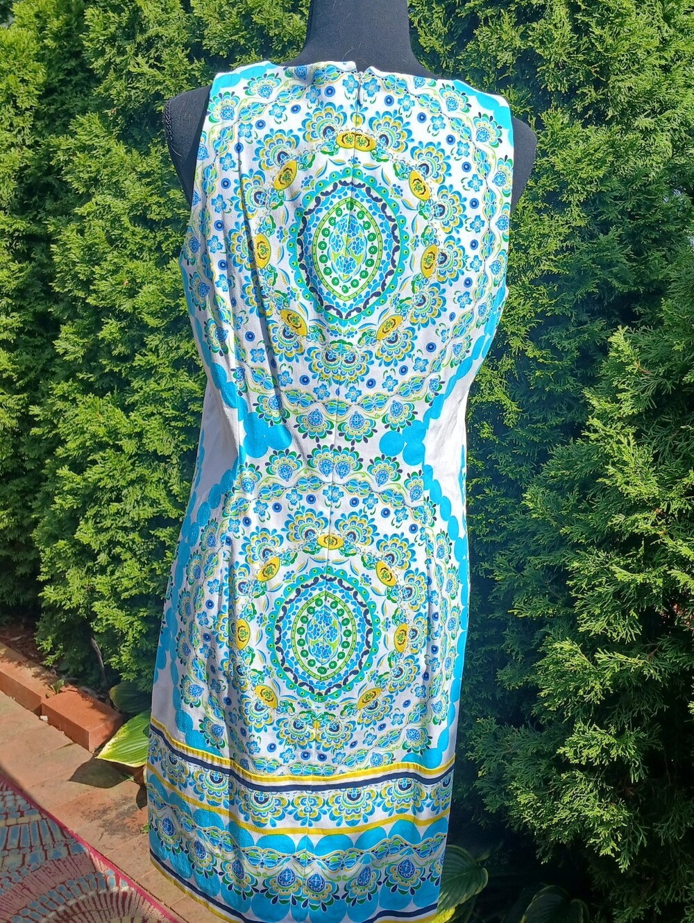 London Times Sky Blue/Yellow/Green Mandala Dress Sz 8 - Picture 6 of 9